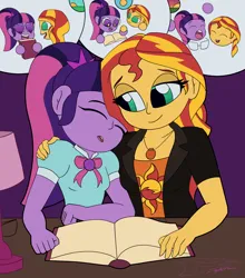 Size: 3700x4200 | Tagged: suggestive, artist:digi1talpho3nix, derpibooru import, sci-twi, sunset shimmer, twilight sparkle, equestria girls, book, breasts, female, g4, image, lesbian, png, ship:sci-twishimmer, shipping, sleeping, studying, sunsetsparkle