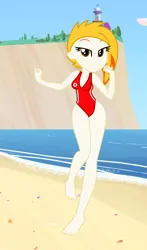 Size: 938x1590 | Tagged: suggestive, artist:robertsonskywa1, derpibooru import, equestria girls, g5, my little pony: tell your tale, baywatch, beach, breasts, busty flare, clothes, equestria girls-ified, female, flare (g5), g4, g5 to equestria girls, g5 to g4, generation leap, image, lifeguard, maretime bay, one-piece swimsuit, photo, png, sexy, solo, stupid sexy flare, swimsuit