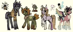 Size: 2015x886 | Tagged: safe, artist:camo-thy, derpibooru import, oc, unofficial characters only, earth pony, pegasus, unicorn, ambiguous gender, amputee, bags under eyes, blaze (coat marking), blonde mane, blonde tail, blushing, chest fluff, clothes, coat markings, colored hooves, colored horn, colored pinnae, colored sketch, colored wings, colored wingtips, curly mane, curly tail, ear fluff, ear tufts, earth pony oc, eye clipping through hair, eyebrows, eyebrows visible through hair, facial markings, floating eyebrows, freckles, frown, green coat, group, hair accessory, hairclip, height difference, hoodie, hoof fluff, horn, image, jpeg, leg fluff, lipstick, long legs, long mane, long tail, looking back, multicolored coat, multicolored wings, neckerchief, orange mane, orange tail, pegasus oc, physique difference, prosthetic leg, prosthetic limb, prosthetics, purple blush, purple coat, purple mane, purple tail, quartet, rainbow wings, raised hoof, red coat, short mane, short tail, simple background, sketch, smiling, socks (coat marking), splotches, spread wings, standing, star (coat marking), tail, thin legs, two toned mane, two toned tail, unicorn horn, unicorn oc, unshorn fetlocks, wall of tags, white background, wings