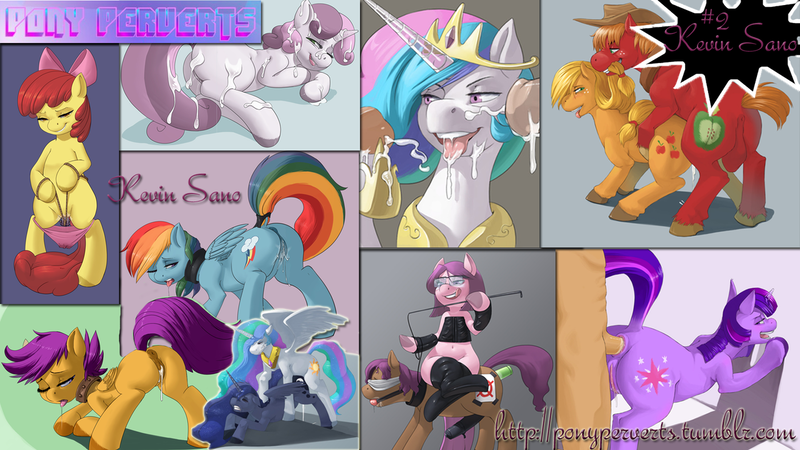 Size: 1280x720 | Tagged: explicit, artist:kevinsano, apple bloom, applejack, big macintosh, princess celestia, princess luna, rainbow dash, scootaloo, sweetie belle, twilight sparkle, oc, alicorn, earth pony, human, pegasus, pony, unicorn, anal, anus, applecest, ballgag, blindfold, blushing, bondage, clothes, collar, collection:pony perverts, covered cutie mark, creampie, cum, cum in mouth, cum on body, cumming, dildo, disembodied penis, drool, facial, female, filly, foal, foalcon, from behind, gag, glasses, horsecock, human on pony action, human penis, image, incest, interspecies, leather vest, lesbian, male, mane bite, mare, masturbation, nudity, on hind legs, panties, penetration, penis, png, presenting, princest, raised tail, rope, sex, sex toy, shipping, smiling, stallion, straight, tail, tongue out, underage, underwear, vagina, vaginal secretions, vulva, whip