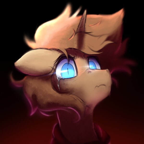 Size: 3508x3508 | Tagged: safe, artist:harukiicat, derpibooru import, oc, oc:harry shinycog, unofficial characters only, pony, unicorn, angry, bust, crying, horn, image, jpeg, looking at you, messy mane, portrait, simple background