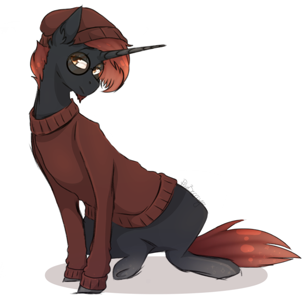 Size: 2000x2000 | Tagged: safe, artist:pixelberrry, derpibooru import, oc, oc:dis, pony, unicorn, clothes, glasses, horn, image, male, png, simple background, solo, stallion, sweater, transparent background