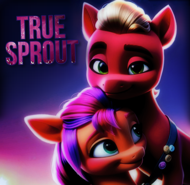 Size: 954x931 | Tagged: safe, ai content, derpibooru import, machine learning generated, prompter:truesprout, sprout cloverleaf, sunny starscout, earth pony, pony, g5, abstract background, braid, cute, duo, female, image, love, male, mare, png, romance, romantic, shipping, smiling, sproutbetes, stallion, straight, sunnysprout