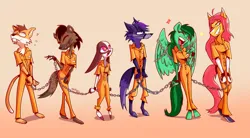 Size: 1600x886 | Tagged: safe, artist:vink_spooky, derpibooru import, oc, oc:eden shallowleaf, anthro, pegasus, rabbit, wolf, animal, bound wings, chained, chains, commissioner:land24, cuffs, furry, furry oc, horse oc, image, jpeg, pegasus oc, sabertooth, wings