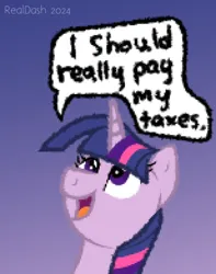 Size: 462x585 | Tagged: safe, artist:realdash, derpibooru import, twilight sparkle, unicorn, cute, doodle, horn, horse taxes, image, looking up, magma studio, open mouth, pay your taxes, pixel art, png, smiling, taxes, text, twiabetes, unicorn twilight