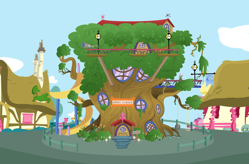 Size: 3118x2052 | Tagged: safe, artist:aleximusprime, artist:gatesmccloud, derpibooru import, background, flag, flag of equestria, harmony clubhouse tree, high res, image, no pony, png, ponyville