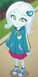 Size: 600x1200 | Tagged: safe, ai content, machine learning generated, oc, oc:snowdrop, equestria girls, child, clothes, equestria girls-ified, female, hoodie, image, png, shoes, skirt, solo