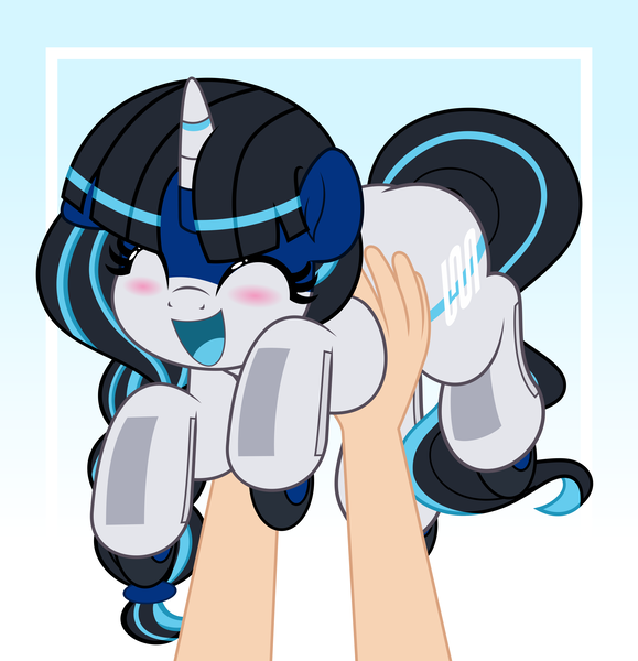 Size: 4822x5000 | Tagged: safe, artist:jhayarr23, derpibooru import, oc, oc:ratangga, ponified, unofficial characters only, human, object pony, original species, pony, train pony, unicorn, hand, happy, holding a pony, horn, image, offscreen character, offscreen human, png, solo focus, train