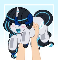 Size: 4822x5000 | Tagged: safe, artist:jhayarr23, derpibooru import, oc, oc:ratangga, ponified, unofficial characters only, human, object pony, original species, pony, train pony, unicorn, hand, happy, holding a pony, horn, image, offscreen character, offscreen human, png, solo focus, train