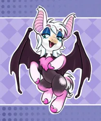 Size: 3098x3706 | Tagged: safe, artist:opalacorn, derpibooru import, ponified, bat pony, pony, eye clipping through hair, eyebrows, eyebrows visible through hair, female, image, jpeg, lidded eyes, mare, open mouth, open smile, patterned background, rouge the bat, smiling, solo, sonic the hedgehog (series)