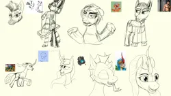 Size: 3840x2160 | Tagged: suggestive, artist:kujivunia, derpibooru import, princess luna, queen chrysalis, rain shine, zecora, changeling, gachimuchi, image, png, sketch, sketch dump, swing