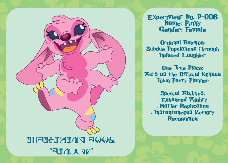 Size: 2100x1500 | Tagged: safe, artist:prixy05, derpibooru import, pinkie pie, experiment, female, four arms, image, lilo and stitch, png, reference sheet, solo, species swap, text, uvula