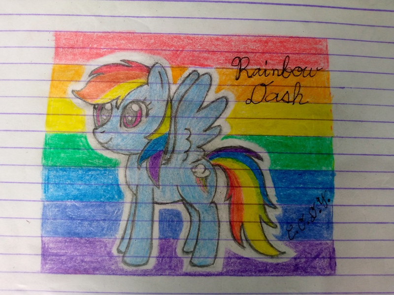 Size: 4160x3120 | Tagged: safe, artist:codenamekid, derpibooru import, rainbow dash, pegasus, pony, colored, female, g4, image, jpeg, mare, pencil drawing, solo, spread wings, traditional art, wings