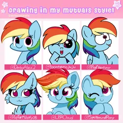 Size: 2048x2038 | Tagged: safe, artist:kittyrosie, derpibooru import, rainbow dash, pegasus, pony, :3, cheek fluff, chest fluff, cute, dashabetes, dashstorm, drawing in mutuals style, ear fluff, female, g4, image, kittyrosie is trying to murder us, mare, multeity, one eye closed, open mouth, png, style emulation, tongue out