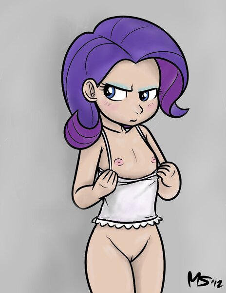 Size: 1041x1347 | Tagged: explicit, artist:megasweet, banned from derpibooru, rarity, human, equestria girls, blushing, clothes, delicious flat chest, female, frown, humanized, image, jpeg, lolicon, nipples, nudity, scrunchy face, solo, underage, undressing, vulva