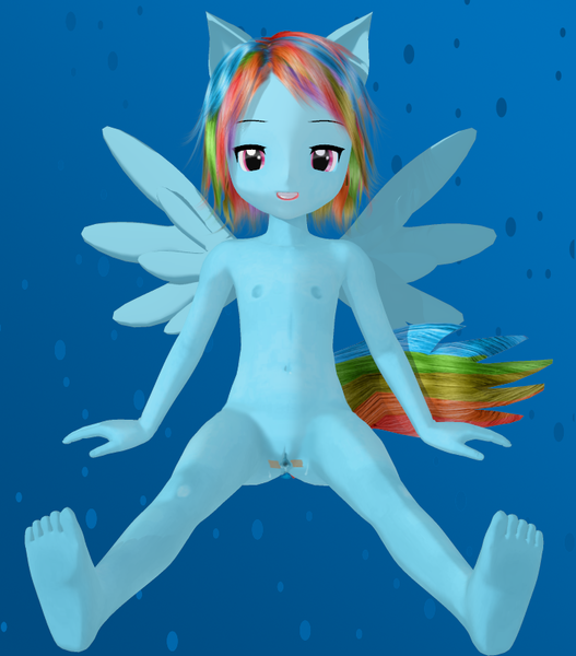 Size: 705x802 | Tagged: explicit, artist:anonjg, banned from derpibooru, rainbow dash, anthro, pegasus, 3d, belly button, blue background, cum, delicious flat chest, female, filly, filly rainbow dash, image, leaking cum, lolicon, nudity, png, s, sex, simple background, sitting, smiling at you, solo, spread legs, spread pussy, spread wings, spreading, tape, underage, vagina, vaginal secretions, vulva, wingboner, wings, younger