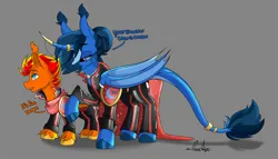 Size: 2048x1170 | Tagged: safe, artist:aurorafang, derpibooru import, oc, oc:fireheart(fire), oc:queen lunaris, unofficial characters only, alicorn, bat pony, alicorn oc, bat pony oc, bat wings, fireheart76's latex suit design, horn, image, jpeg, latex, latex suit, prisoners of the moon, rubber, rubber suit, wings