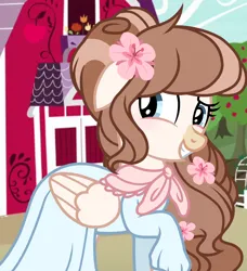 Size: 1080x1184 | Tagged: safe, alternate version, artist:cstrawberrymilk, derpibooru import, oc, oc:strawberry milk, unofficial characters only, pegasus, pony, clothes, dress, female, flower, flower in hair, image, mare, png, solo
