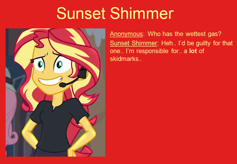 Size: 970x670 | Tagged: suggestive, derpibooru import, edit, edited screencap, editor:thedarkpony, screencap, sunset shimmer, equestria girls, equestria girls series, opening night, female, image, implied farting, implied sharting, messing q&a, png