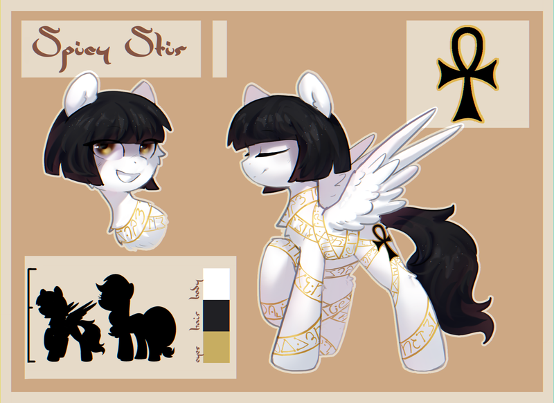 Size: 2000x1458 | Tagged: artist needed, safe, derpibooru import, oc, oc:spicy stir, ankh, black mane, black tail, image, png, reference sheet, runes, size chart, size comparison, tail