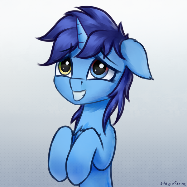 Size: 3000x3000 | Tagged: safe, artist:adagiostring, derpibooru import, oc, oc:windows 8, unofficial characters only, pony, unicorn, commission, cute, female, floppy ears, grin, heterochromia, high res, hooves to the chest, horn, image, mare, ocbetes, png, smiling, solo, unicorn oc