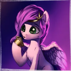 Size: 4000x4000 | Tagged: safe, artist:adagiostring, artist:adagiostringmlp, derpibooru import, pipp petals, pegasus, pony, g5, my little pony: a new generation, spoiler:my little pony: a new generation, absurd resolution, adorapipp, bust, commission, cute, diadem, eyebrows, female, fluffy, gradient background, image, jewelry, mare, mobile phone, new ponys, open mouth, phone, png, portrait, princess, princess pipp, regalia, smartphone, solo, unshorn fetlocks, wings