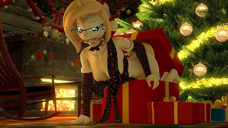 Size: 1920x1080 | Tagged: suggestive, artist:runic_the_wolf, ponerpics import, oc, unofficial characters only, anthro, 3d, breasts, christmas, clothes, glasses, holiday, image, jpeg, looking at you