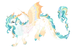 Size: 4600x2900 | Tagged: safe, artist:gigason, derpibooru import, oc, oc:cacophony, draconequus, hybrid, cloven hooves, coat markings, colored wings, concave belly, female, hoof fluff, image, interspecies offspring, long tail, multicolored wings, offspring, parent:discord, parent:princess celestia, parents:dislestia, png, simple background, slender, socks (coat marking), solo, tail, thin, transparent background, unshorn fetlocks, wings