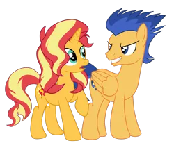 Size: 2119x1831 | Tagged: safe, artist:gmaplay, derpibooru import, flash sentry, sunset shimmer, pegasus, pony, unicorn, duo, female, flashimmer, g4, horn, image, male, mare, png, shipping, simple background, stallion, straight, transparent background