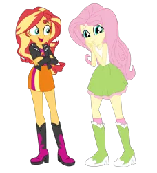 Size: 3800x4171 | Tagged: safe, artist:gmaplay, derpibooru import, fluttershy, sunset shimmer, equestria girls, clothes, fluttershy's skirt, friendship, g4, image, png, reconciliation, skirt, solo