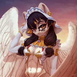 Size: 2560x2560 | Tagged: safe, alternate version, artist:amishy, derpibooru import, oc, oc:mayata, unofficial characters only, anthro, pegasus, pony, belly button, bracelet, breasts, ear piercing, earring, female, heterochromia, high res, image, jewelry, jpeg, looking at you, mare, piercing, solo