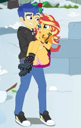 Size: 2900x4597 | Tagged: suggestive, artist:gmaplay, derpibooru import, edit, editor:mlplove, flash sentry, sunset shimmer, human, equestria girls, equestria girls series, holidays unwrapped, spoiler:eqg series (season 2), adorasexy, ass, boots, bricks, bunset shimmer, butt, cameltoe, candy, candy cane, carrying, clothes, couple, cute, female, flashimmer, food, g4, holding, holly, holly mistaken for mistletoe, image, looking at each other, looking at someone, male, outdoors, panties, panty shot, pink panties, png, sexy, shipping, shoes, skirt, smiling, smiling at each other, snow, standing, straight, teeth, tree branch, underwear, underwear edit, upskirt, white frills