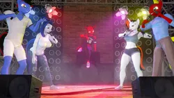 Size: 1920x1080 | Tagged: safe, artist:runic_the_wolf, ponerpics import, oc, oc:runic, oc:warheart, unofficial characters only, anthro, 3d, breasts, clothes, dancing, disco, female, image, jpeg, male, microphone, singing