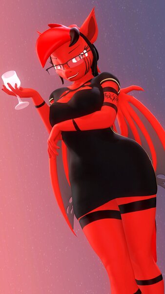 Size: 1080x1920 | Tagged: safe, artist:runic_the_wolf, ponerpics import, oc, oc:runic, unofficial characters only, anthro, 3d, clothes, dress, female, glasses, image, jpeg