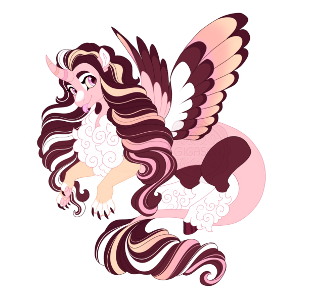 Size: 3573x3500 | Tagged: safe, artist:gigason, derpibooru import, oc, oc:praline, draconequus, hybrid, colored wings, image, interspecies offspring, multicolored wings, offspring, parent:discord, parent:princess cadance, parents:discodance, png, simple background, solo, tongue out, transparent background, wings