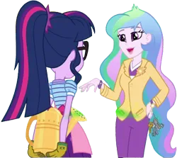Size: 2825x2520 | Tagged: safe, derpibooru import, edit, edited screencap, editor:homersimpson1983, screencap, princess celestia, sci-twi, twilight sparkle, human, equestria girls, clothes, duo, female, g4, glasses, gloves, image, not a vector, png, ponytail, principal celestia, watering can