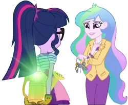 Size: 3075x2520 | Tagged: safe, derpibooru import, edit, edited screencap, editor:homersimpson1983, screencap, princess celestia, sci-twi, twilight sparkle, human, equestria girls, background removed, clothes, duo, female, g4, glasses, gloves, image, key, not a vector, png, ponytail, principal celestia, watering can