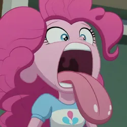 Size: 828x828 | Tagged: safe, ai content, derpibooru import, machine learning generated, prompter:stardude777, pinkie pie, human, equestria girls, cel shading, female, g4, image, jpeg, long tongue, open mouth, shading, solo, teeth, throat, tongue out, uvula, volumetric mouth