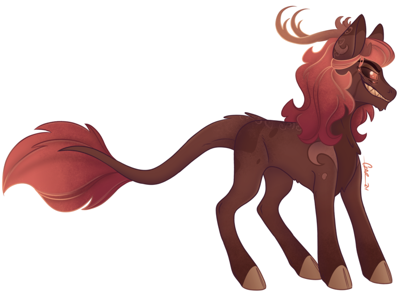 Size: 6107x4475 | Tagged: safe, artist:trashpanda czar, derpibooru import, oc, oc:erevan, unofficial characters only, antlers, body markings, chest fluff, cloven hooves, fallen angel, glow, glowing eyes, image, long tail, male, multiple eyes, png, simple background, slender, slit pupils, smiling, tail, thin, transparent background