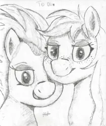 Size: 2516x3008 | Tagged: safe, artist:bjsampson, derpibooru import, applejack, spitfire, earth pony, pegasus, charcoal (medium), image, looking at you, monochrome, png, sketch, smiling, smiling at you, text, traditional art