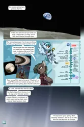 Size: 2079x3142 | Tagged: safe, artist:captainhoers, derpibooru import, oc, oc:concorde, oc:sequoia (captainhoers), unofficial characters only, deer, pegasus, pony, comic:stardust:the sky belongs to no one, comic, deer oc, dialogue, doe, duo, earth, female, high res, image, jpeg, moon, non-pony oc, nonbinary, offspring, parent:soarin', parent:spitfire, parents:soarinfire, space, speech bubble