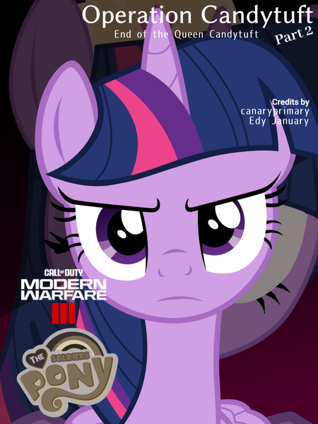 Size: 768x1024 | Tagged: safe, artist:canaryprimary, artist:edy_january, derpibooru import, edit, part of a set, twilight sparkle, twilight sparkle (alicorn), alicorn, pony, series:operation candytuft, action poster, alternate universe, call of duty, call of duty: modern warfare 3, g4, image, max payne, max payne 3, parody, part of a series, png, poster, purple background, reference, simple background, solo, story, vector used