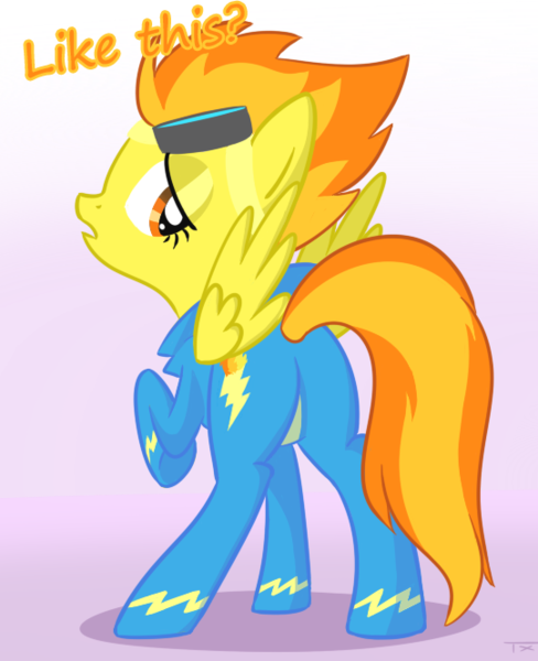 Size: 541x665 | Tagged: safe, artist:tex, banned from derpibooru, deleted from derpibooru, spitfire, pegasus, pony, unicorn, butt, clothes, female, image, mare, plot, png, sexy, show accurate, solo, stupid sexy spitfire, uniform, wonderbolts uniform