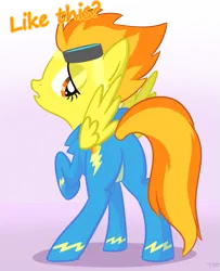 Size: 541x665 | Tagged: safe, artist:tex, banned from derpibooru, deleted from derpibooru, spitfire, pegasus, pony, unicorn, butt, clothes, female, image, mare, plot, png, sexy, show accurate, solo, stupid sexy spitfire, uniform, wonderbolts uniform