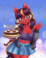 Size: 4244x5377 | Tagged: safe, artist:lifejoyart, ponerpics import, oc, unofficial characters only, anthro, breasts, cake, clothes, female, food, image, jpeg