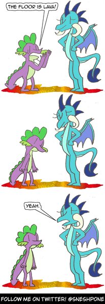 Size: 1000x2900 | Tagged: safe, artist:sneshpone, derpibooru import, princess ember, spike, dragon, g4, image, jpeg, the floor is lava