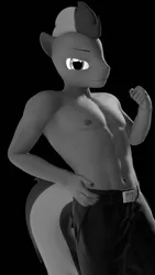 Size: 1080x1920 | Tagged: safe, artist:runic_the_wolf, ponerpics import, oc, oc:warheart, anthro, 3d, grayscale, image, male, male nipples, monochrome, png