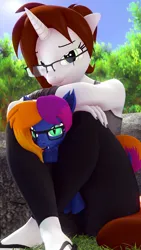 Size: 1080x1920 | Tagged: safe, artist:runic_the_wolf, ponerpics import, oc, oc:layla horizon, oc:stone, unofficial characters only, anthro, pony, 3d, breasts, clothes, female, flip-flops, glasses, image, jpeg, plushie