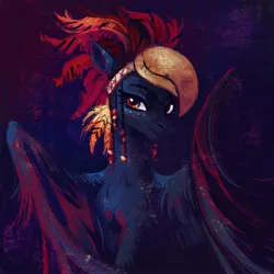 Size: 1432x1432 | Tagged: safe, artist:weird--fish, derpibooru import, oc, unofficial characters only, pegasus, pony, bust, feather, image, jpeg, portrait, solo, tribal