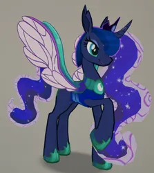 Size: 1196x1338 | Tagged: safe, derpibooru import, princess luna, changedling, changeling, 3d, changedlingified, female, g4, gameloft, hoof shoes, image, jewelry, my little pony: magic princess, open mouth, open smile, peytral, png, princess shoes, raised hoof, smiling, solo, species swap, tiara